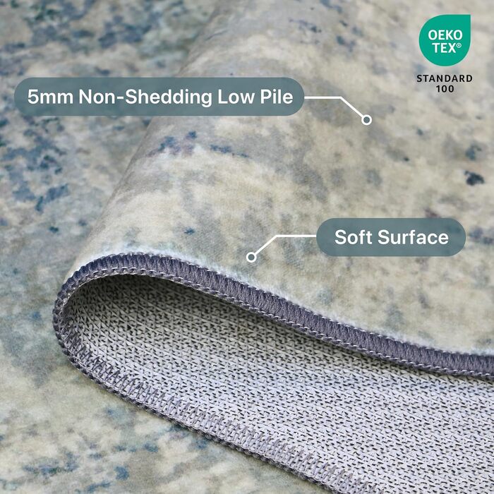 BEIMO Килим для вітальні, абстрактний дизайн, короткий ворс, 120x170 см, блакитний градієнт, для спальні, ванної, їдальні, коридору, антиковзаючі, легко миється