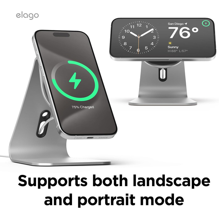 Підставка для зарядки MagSafe Elago MS4 з алюмінію, сумісна з iPhone 17/16/15/14/13/12, підтримка Standby (iOS 17) [Зарядний пристрій не входить] (Срібло)