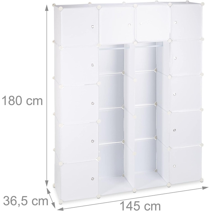 Relaxdays Clothes Rack System with 2 Clothes Rails, Wardrobe with 14 Compartments, Plastic Shelf System (White)