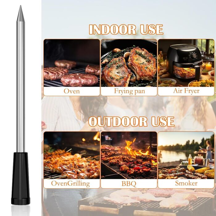 Бездротовий термометр для м'яса Smarte з Bluetooth, 100 м, IPX7, для приготування на грилі, в духовці, BBQ, ротисерії та коптильні