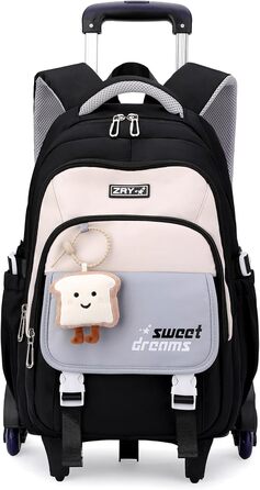 Шкільний рюкзак-тележка для дівчаток-підлітків, рюкзак для школи на колесах, знімний тролей, шкільний ранець для початкової та середньої школи, сумка для подорожей з 6 колесами, 36L - Зелений (Чорний)