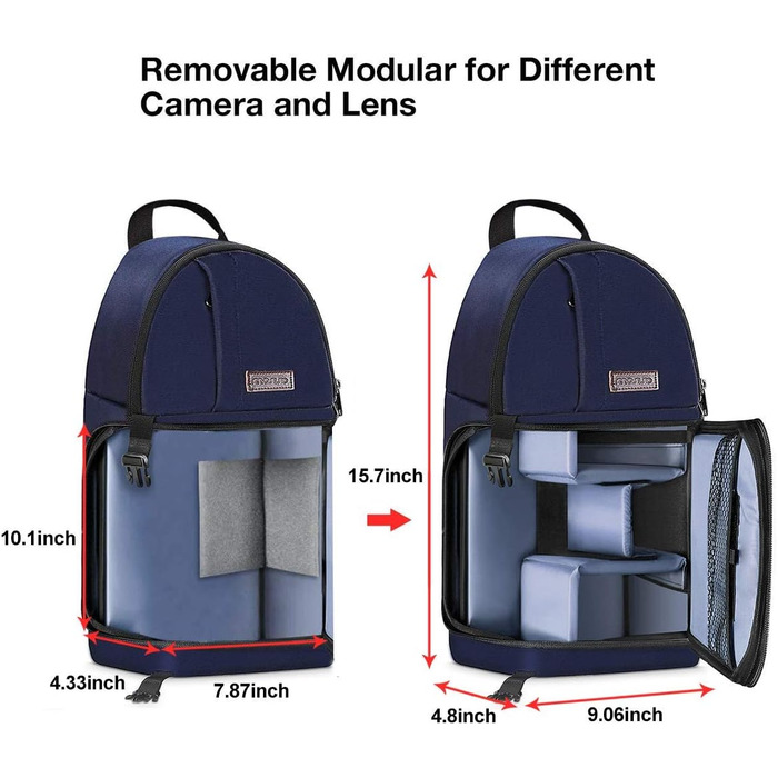 MOSISO Сумка на плічо для камери, DSLR/SLR/Беззеркальна фотокамера, ударостійкий фоторюкзак з тримачем для штатива, знімні модульні вставки, сумісний з Canon/Nikon/Sony/Fuji, темно-синій