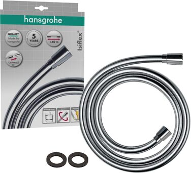 hansgrohe Raindance Select S - water-saving showerhead 9 l/min (EcoSmart), hand shower with 3 spray patterns, round shower head (⌀ 120 mm), water-saving showerhead with anti-limescale function, (showerhead incl. PowderRain + hose, Chrome, showerhead incl. PowderRain + hose)