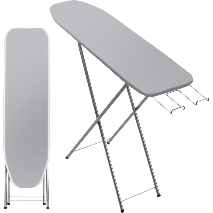 Прасувальна дошка KADAX з полицею, 104x30 см, з підставкою для праски, компактна станція для прасування з підкладкою з піни (Сірий)