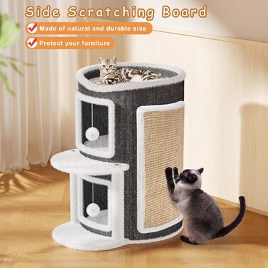 Двоярусна котяча хатинка-тонечка з когтеточкою, 60x40x40 см, 40x40x60 см. Клітка-будинок для котів з платформою та іграшкою