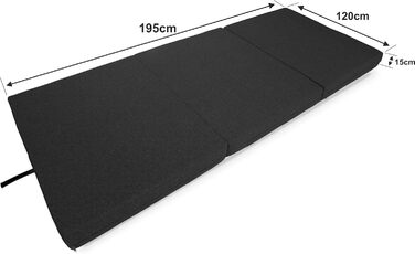 Складний матрац Sunnypillow Premium 120x195x15 см, 3-секційний, товщина 15 см, знімний чохол, чорний, гостьовий та дорожній, пінополіуретан
