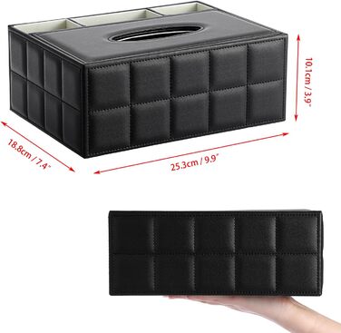 Скріпка для серветок з PU-шкіри, прямокутна, органайзер для столу з 3 відділеннями, для пультів дистанційного керування (чорний)