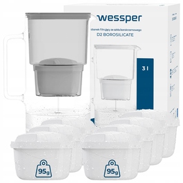 Скляний фільтр-кувшин Wessper D2 BOROSILICATE 3л, сірий + 8 фільтрів