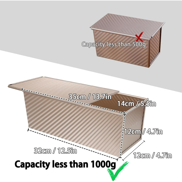 Loaf pan with lid 1000g dough capacity, toast bread baking pan 35x14x2cm, bread loaf pan, bread baking, toast bread pan, aluminum, steel, toast form, non-stick baking pan, toast with ventilation holes for bread, loaves, cakes