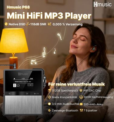 MP3-плеєр Hmusic P68 HiFi з кліпсою, Bluetooth, 16GB + карта пам'яті 128GB, підтримка DSD, Hi-Res аудіо