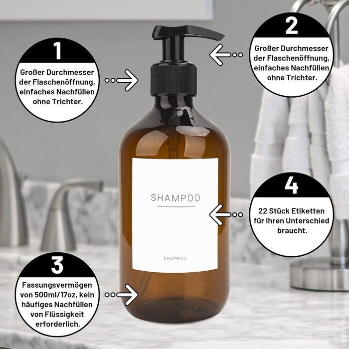 3 диспенсер для мила об'ємом 500 мл з кріпленням на стіну, пластик, для ванної кімнати, з етикетками