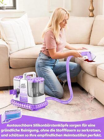Пилосос для чищення м'яких меблів Polsterreiniger 500W 18КПа з функцією самоочищення, фіолетовий - для килимів, диванів, авто