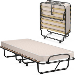 COSTWAY Foldable Guest Bed with Foam Mattress