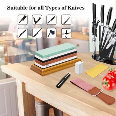 Набір точильних каменів FULUDM для ножів: 400/1000, 3000/8000 - з водою, з антиковзким тримачем