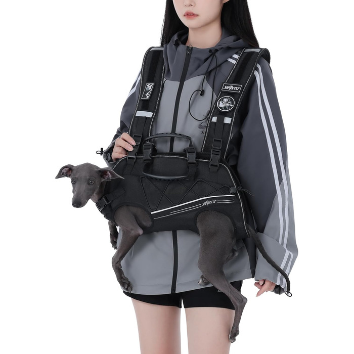 Шлейка-переноска для великих собак Wakytu: переноска-рюкзак для собак з проблемами суглобів, травмами, літніх собак (30-40 кг, XL, чорний)