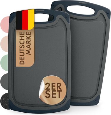 Набір дерев'яних обробних дощок Blumtal (S/M/L) - 2 шт. з канавками для соку та ручкою - Кухонна дошка BPA free, придатна для миття в посудомийній машині (Сірий)