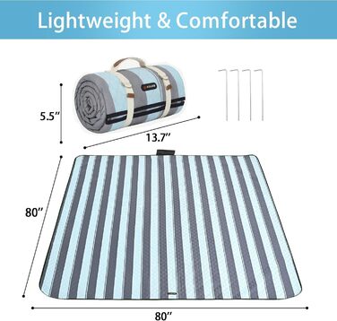 Плед для пікніка водонепроникний HX&OD, 203x203 см, сіро-зелений, з ручкою, складаний