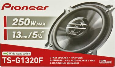 Автомобільні коаксіальні динаміки Pioneer TS-G1320F 13 см, 2-смугові, 250 Вт, набір з 2 динаміків з гратами, потужний звук, високий ККД, монтаж 44,3 мм, отвір 121 мм