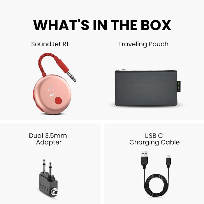 Bluetooth-адаптер для літака Avantree SoundJet R1 для AirPods та бездротових навушників, 25 годин роботи, рожевий