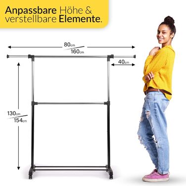 HELDENWERK Clothes Rail with Wheels - Coat Rack Stand, Stable and Load-Bearing - Extendable Clothes Rail