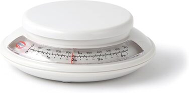 Dr. Oetker 1531 Baking Scale Ø 17 cm, analog kitchen scale (color: white) & measuring and mixing jug 2.2 L, measuring jug with different measuring scales (color: Red/Transparent), quantity: 1 piece