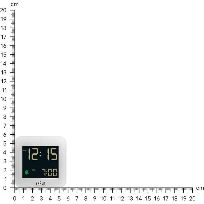 Braun Digital Travel Alarm Clock with Snooze Function, Compact Size, Negative LCD Display, Quick Set Function, Crescendo Alarm in White, Model BC08W.