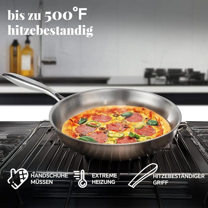 Сковорода Deedro 28 см, індукційна, нержавіюча сталь, без покриття, для всіх типів плит, знімний ручка, можна використовувати в духовці та мити в посудомийній машині