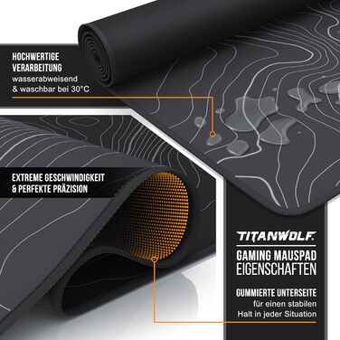Килимок для миші TITANWOLF XXL 900x400mm - великий, покращена точність та швидкість, топографія