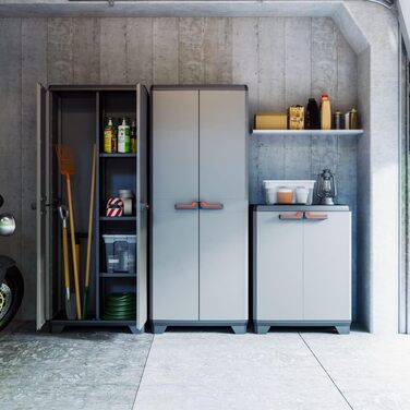 Keter Stilo Plastic Cabinet, tall, WxDxH: 68x39x173cm, gray/black/red, including 3 adjustable shelves (max. load capacity of 15kg each) (Base cabinet)