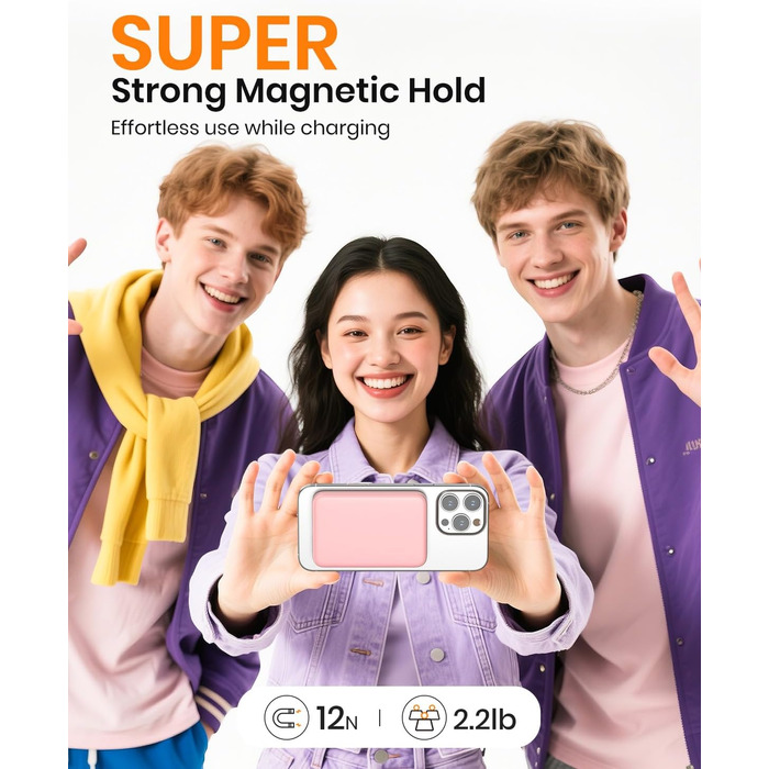 Power Bank A ADDTOP 10000mAh з PD 20W, USB-C, бездротова зарядка та LED дисплеєм (Рожевий)