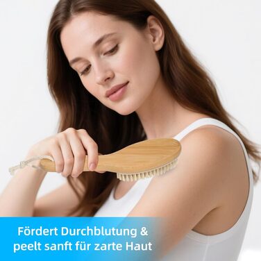 Набір з 2 шт. щітки для сухого масажу тіла, щітка для спини та душу з довгою ручкою, щітка для лімфодренажу, натуральна щетина для пілінгу та лімфодренажу, масажна щітка для тіла