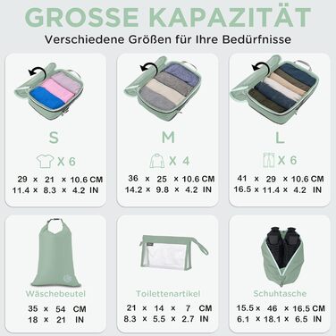 Органайзер для валізи Cipway Kompression Set (8 шт.) - набір кубів для пакування, зелений шалфей