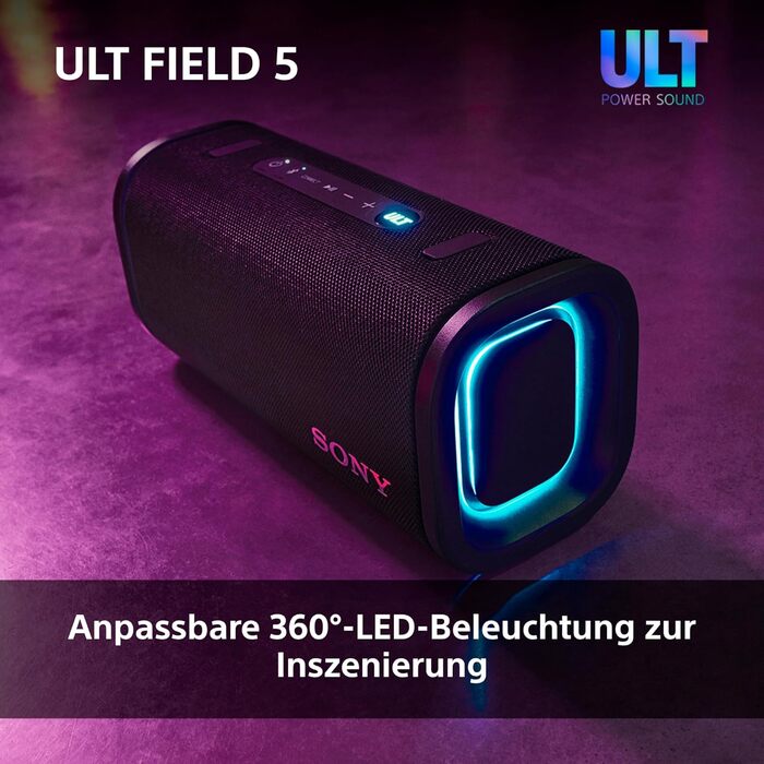 Sony ULT Field 5 – Портативна Bluetooth колонка з ULT Power Sound, IP67 (водонепроникна, пилозахищена, ударостійка), 12 год роботи, білий