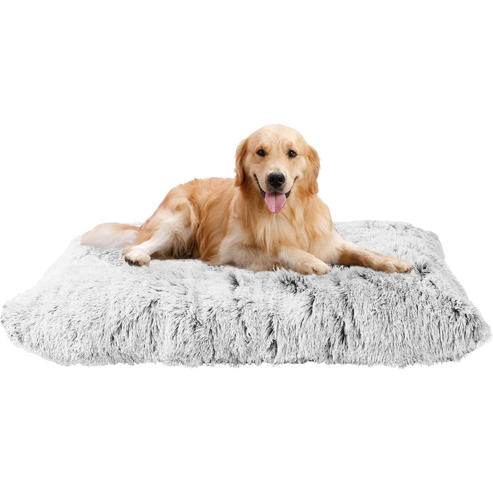 Dog bed, Fluffy dog mats, Longer plush dog cushions, Washable, non-slip bottom, 110 cm for medium and large dogs, light grey