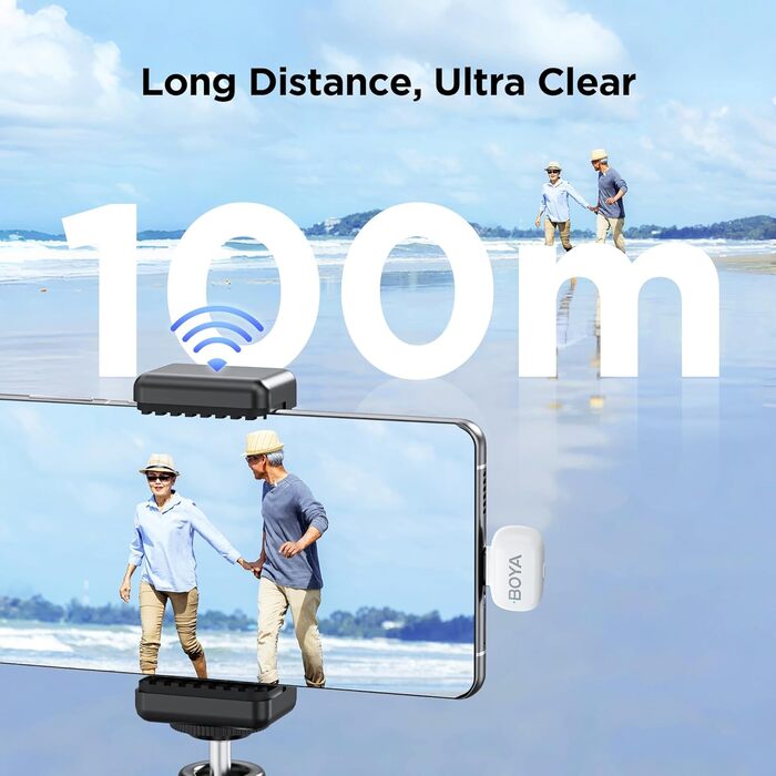BOYA Mini 2: Бездротовий петличний мікрофон для iPhone 15/16/17 та Android (USB-C), 48kHz/24Bit, для Vlogging та TikTok, білий