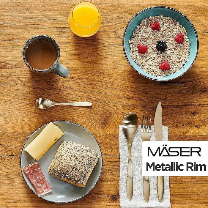 Набір посуду Mäser з кам'яної кераміки METALLIC RIM, 24 предмети, світло-блакитний