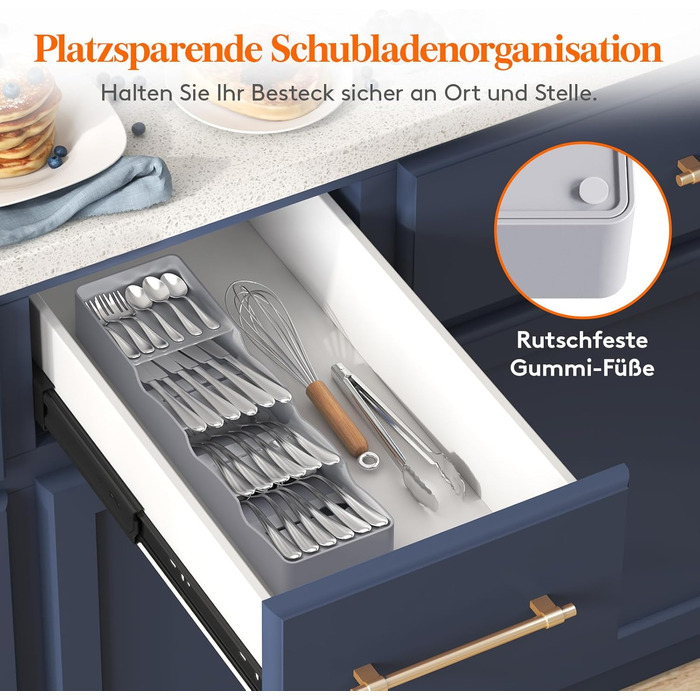 Органайзер для столових приборів Lifewit в шухляду, 4 відділення, 40 см, сірий (2 шт.)