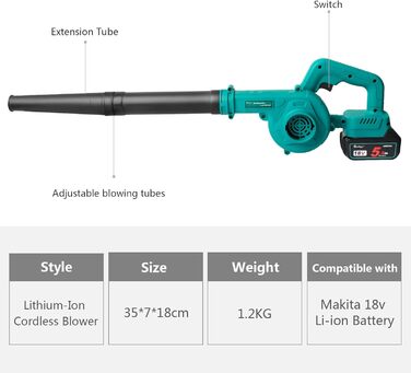 Акумуляторний повітродув Waitley для Makita 18V, 169 км/год, регулювання швидкості, без акумулятора і зарядки