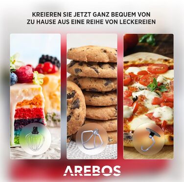Arebos Kitchen Machine 1500W with 6L Stainless Steel Mixing Bowl | White-Rose Gold | Includes Dough Hook, Beater, Whisk | Splash Guard | 6 Speeds | Stand Mixer | Dough Machine