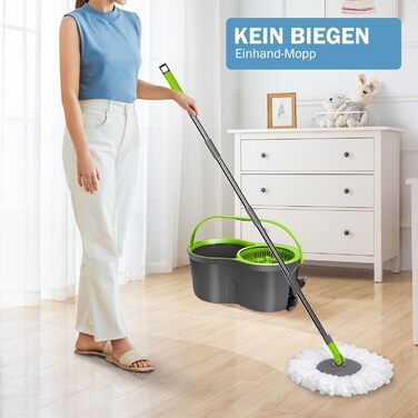 Набір для миття підлоги Masthome: відро, моп з функцією віджиму, 3 мікрофібрових насадки, для всіх типів підлоги
