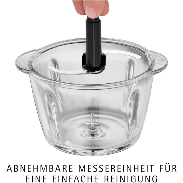 Електричний подрібнювач WMF Kult X – міні-подрібнювач, блендер для овочів, зелені та горіхів, 1л, скло, нержавіюча сталь, компактний, миється в посудомийній машині