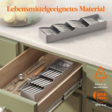 Органайзер для столових приборів Lifewit в шухляду, 4 відділення, 40 см, сірий (2 шт.)