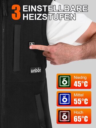 UNBON Грівальна жилетка для чоловіків, флісова жилетка з підігрівом, Powerbank 10000mAh, USB, 3 режими нагріву, 6 зон нагріву, чорний