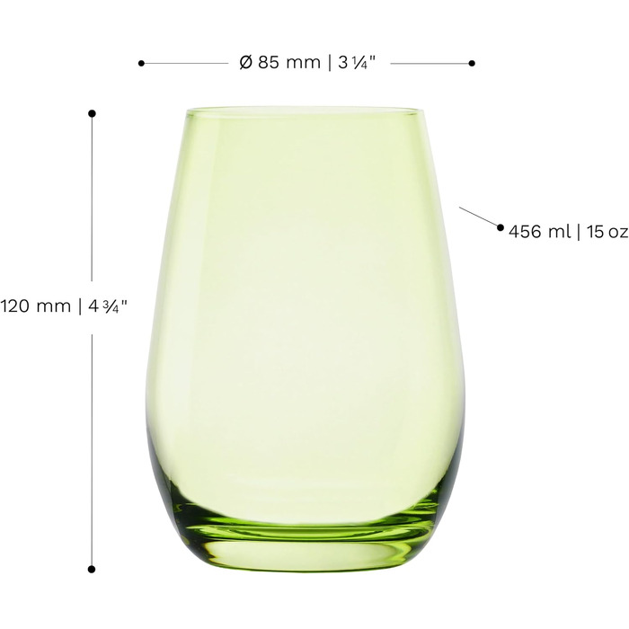 Stölzle Lausitz ELEMENTS Glasses 465 ml Green I Drinking Glasses 6-Piece Set I Dishwasher-Safe Glass Set I High Impact Resistance I Universal Glasses as Water Glasses, Juice Glasses, Whisky Glasses