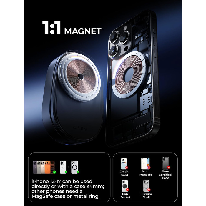 Зарядна станція LISEN 3-в-1 MagSafe 25W з адаптером 45W для iPhone 17/16/15/14/13, Apple Watch та AirPods Qi2.2