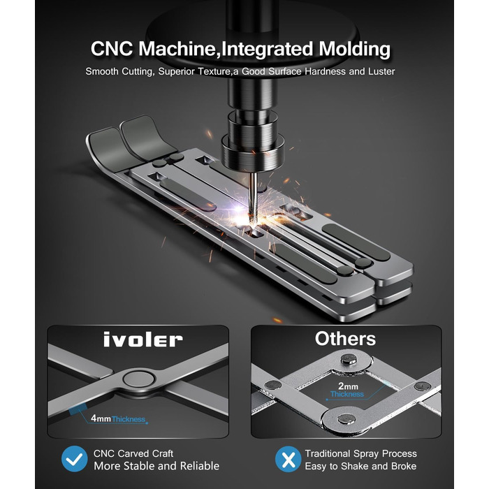 Підставка для ноутбука Ivoler, регульована по висоті (6 рівнів), алюмінієва, складна, портативна, з вентиляцією, сумісна з 10-15.6” ноутбуками та планшетами, колір: блакитний (сірий)