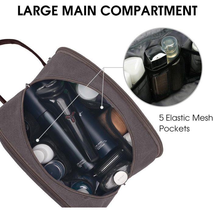 Чоловіча дорожня косметичка WANDF з канвасу, водонепроникна, веганська шкіра, для туалетних аксесуарів (зелена, тауп)