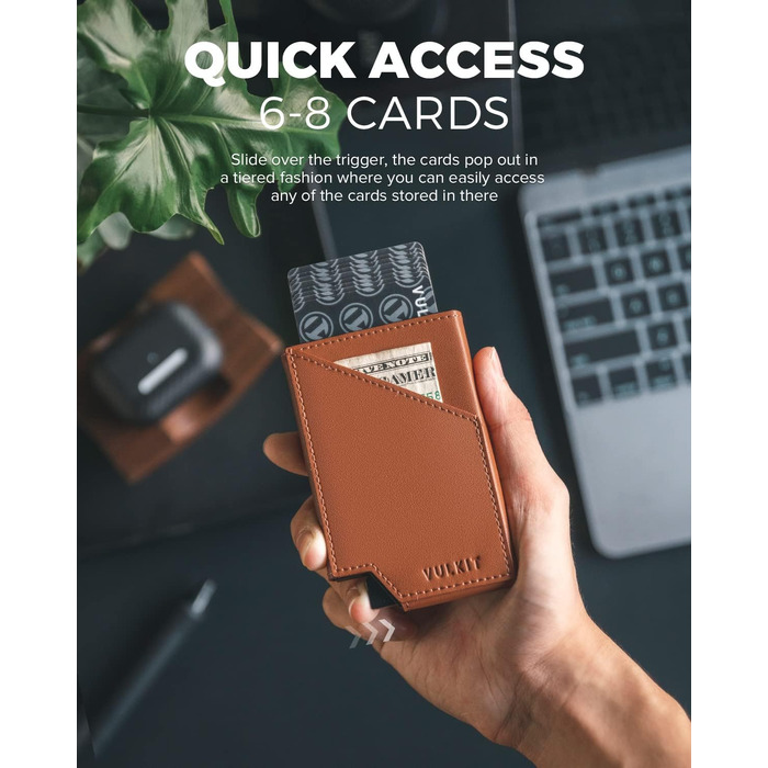 Чоловічий гаманець-картхолдер VULKIT з RFID-захистом, сліма металевий кейс з відділенням для купюр та монет, коричневий