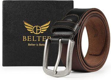 Чоловічий ремінь BELTER з натуральної яловичої шкіри для джинсів, коричневий, ширина 3.8 см, довжина 120 см (розмір L), у подарунковій коробці