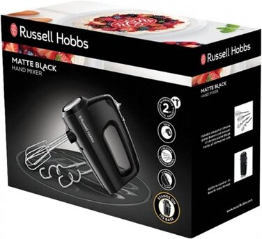Міксер Russell Hobbs Handmixer Matt Schwarz 24672-56: 5 швидкостей + турбо, 2 насадки, зручна парковка